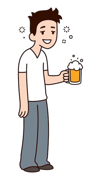 Vector drunk cartoon guy with beer