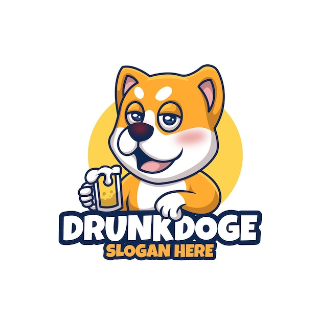 Drunk Doge Cute Exprexive Creative Cartoon mascot Logo Design