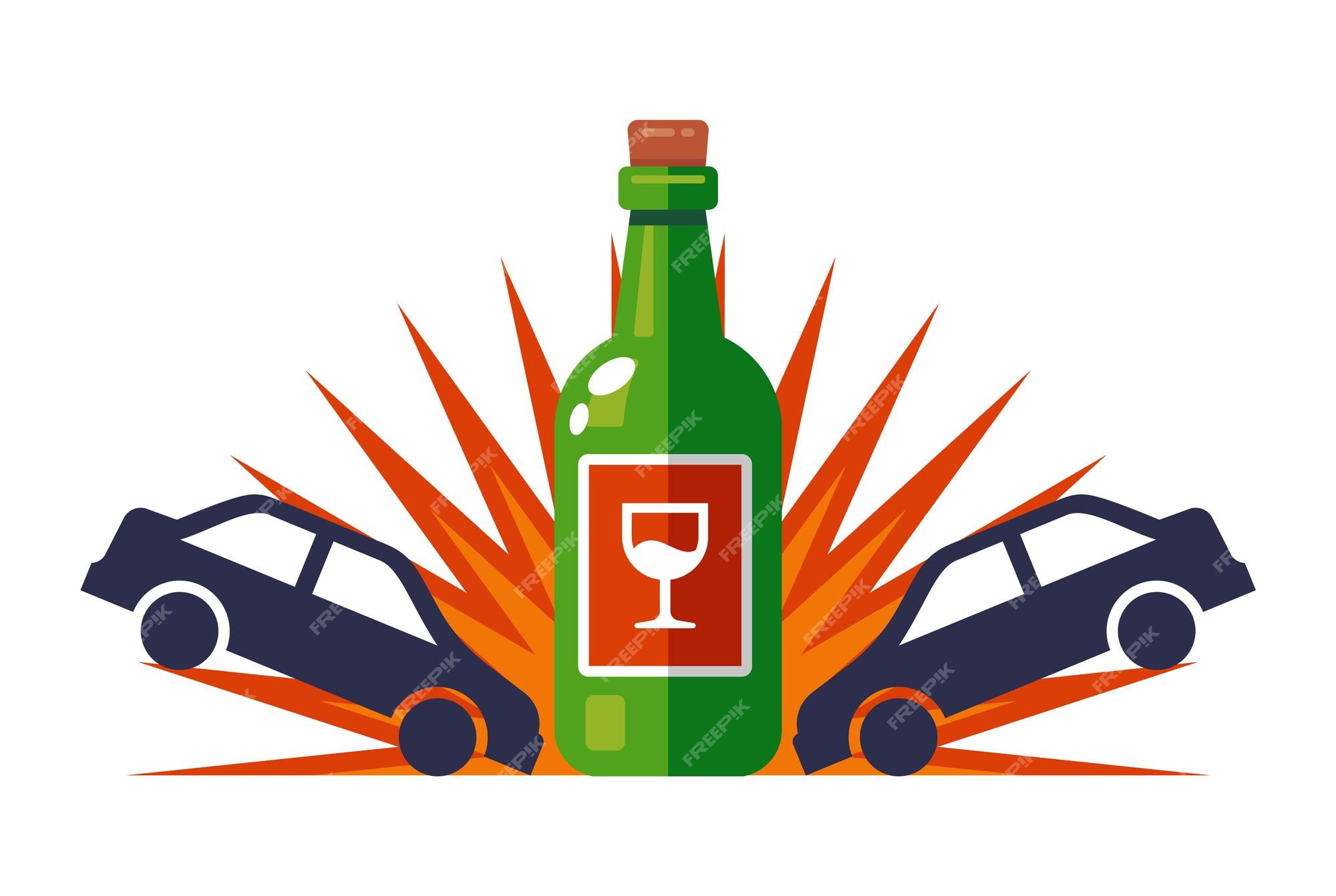 Beer lifting a car crash with road signs. This illustration