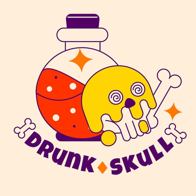 Vector drunk skull illustration