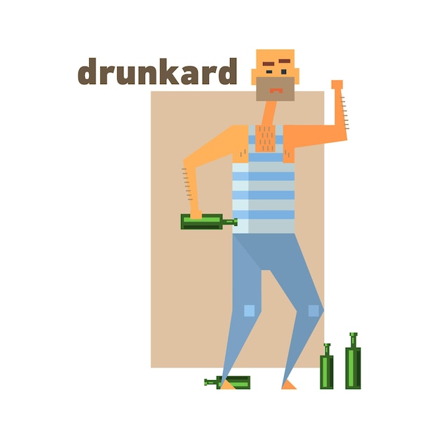 Drunkard Abstract Figure Flat Vector Illustration With Text