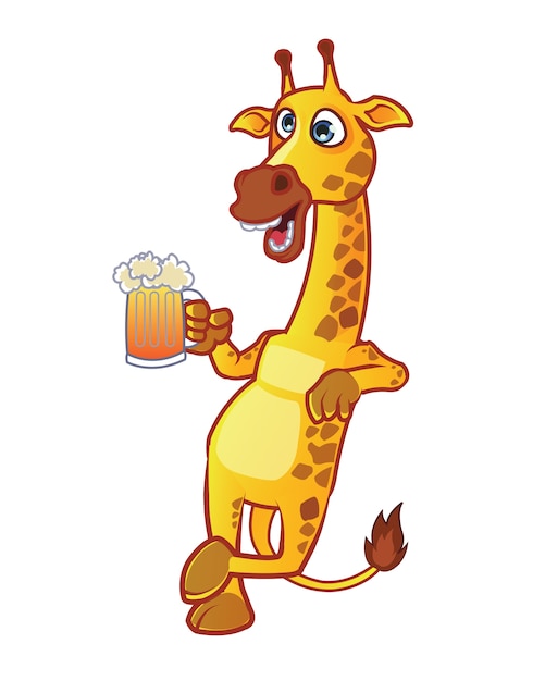 Вектор Пьяный жираф холдинг пивной стеклянный мультфильм