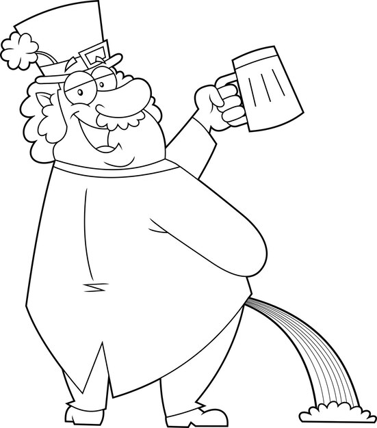 Drunken Leprechaun Cartoon Character Pissing Rainbow Vector Handgetekende illustratie