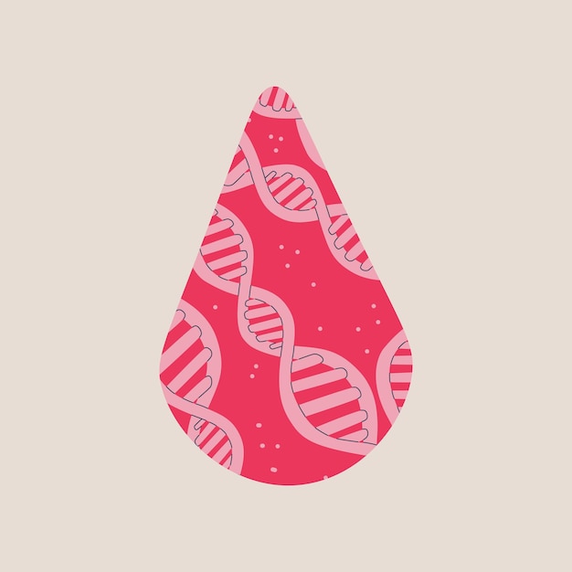 Druppel bloed met DNA-spiralen binnen decoratieve platte vectorillustratie voor ontwerp