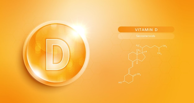 Druppel water vitamine D orang en structuur vitamine-oplossingscomplex met chemische formule uit de natuur schoonheidsbehandeling voeding huidverzorging ontwerp medische en wetenschappelijke concepten voor cosmetische