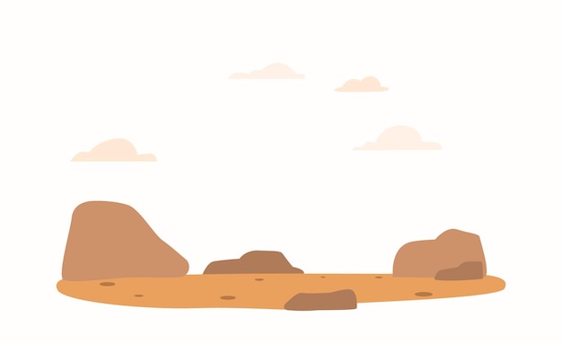 Vector dry arid barren landscape dotted with boulders and stones of various sizes with no vegetation or signs of life