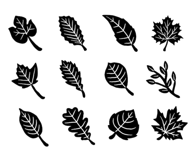 Vector dry autumn leaf silhoutte icon