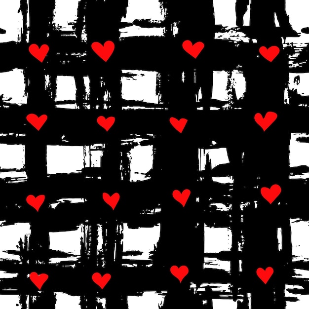 Dry brush strokes and hearts seamless pattern hand drawn artwork abstract vector background