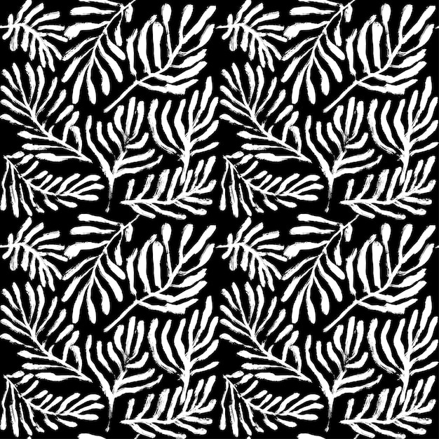 Dry brush tropic leaves and branches seamless pattern