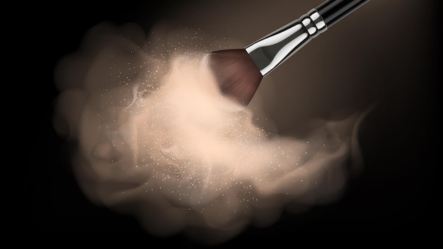 Dry nude powder realistic effect Cosmetic brush and toner make up poster design Fluffy cloud with shine effect decorative cosmetics pithy vector background