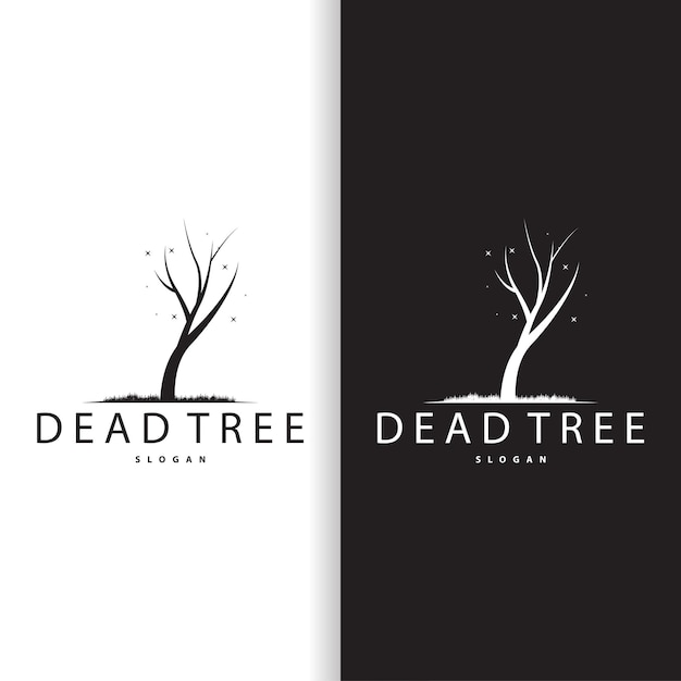 Modello di illustrazione della silhouette vettoriale del disegno della pianta dell'albero morto con logo dell'albero secco