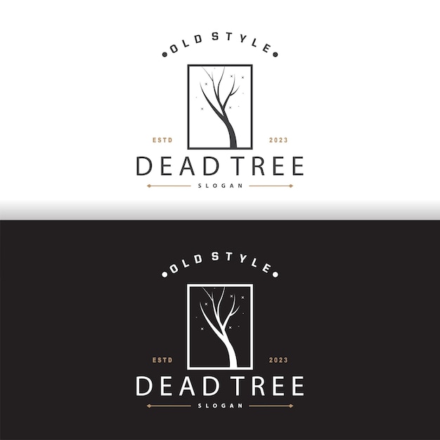 Modello di illustrazione della silhouette vettoriale del disegno della pianta dell'albero morto con logo dell'albero secco