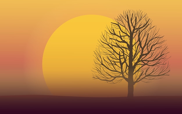 Vettore albero secco al tramonto