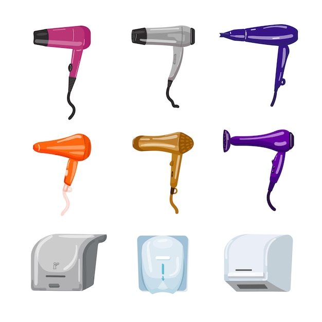 Vector dryer icons set cartoon vector tumble machine