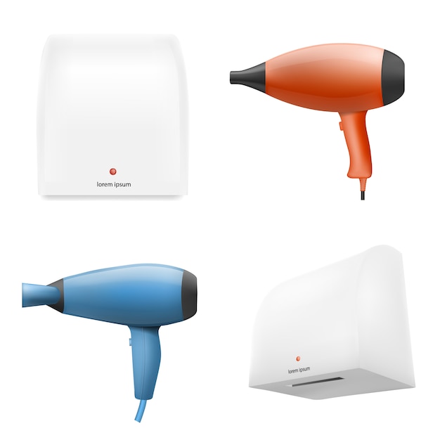 Vector dryer icons set, realistic style