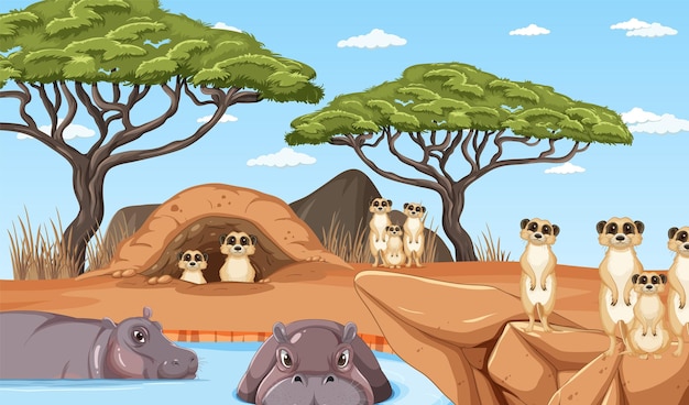 Dryland forest landscape with animals