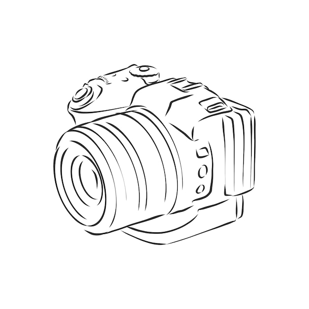 DSLR Camera Illustration with Brushwork . camera, vector sketch illustration