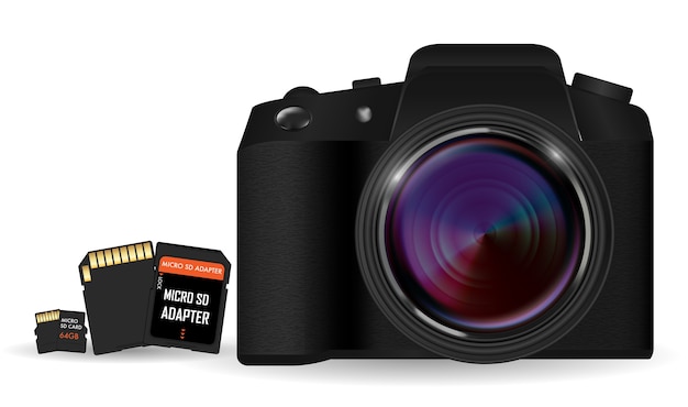 Vettore fotocamera dslr con memoria sd e micro sd