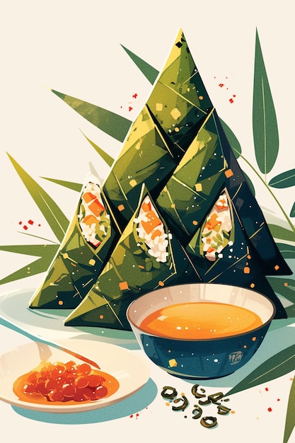 Vector duanwu festival zongzi and tea illustrations