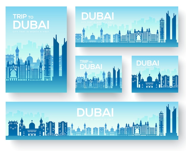 Набор карт брошюры Дубай. Страна шаблон флаера, журналов, плакатов, обложки книги, баннеров