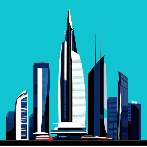 Dubai city skyscrapers flat cartoon style illustration