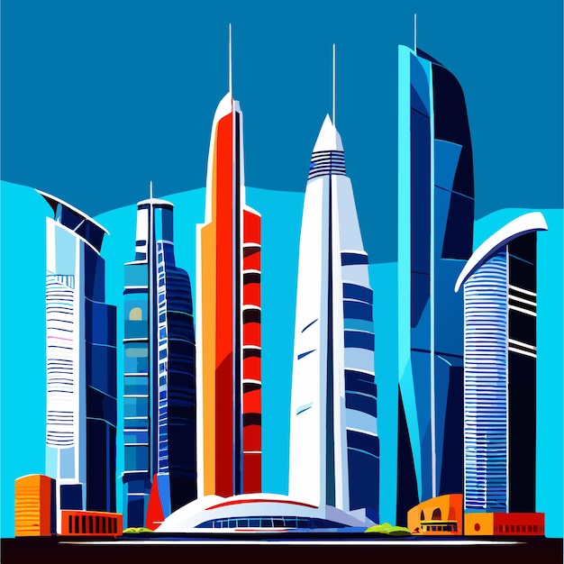 Vector dubai city skyscrapers flat cartoon style illustration