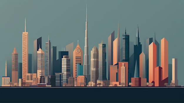 Dubai city uae amazing futuristic cityscape skyline with luxury skyscrapers future art illustration