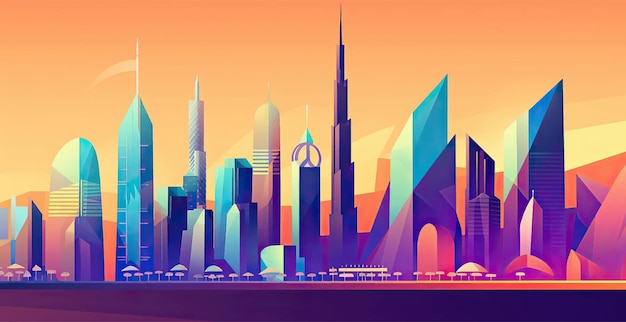 Vector dubai city uae amazing futuristic cityscape skyline with luxury skyscrapers future art illustration