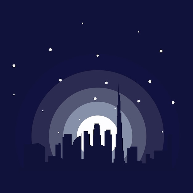 Dubai city with moon colorful logo vector icon ilustration design