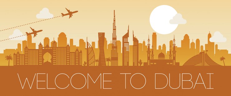 Dubai famous landmark orange silhouette design