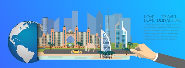 Dubai infographic, wereldwijd met bezienswaardigheden van dubai