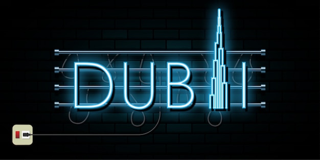 Dubai reizen en reis neonlicht achtergrond