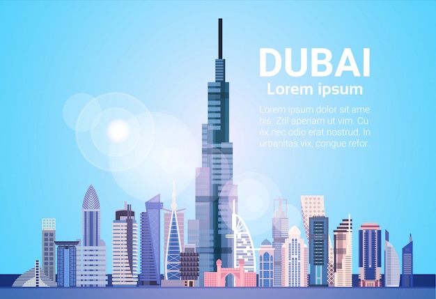 Dubai skyline panorama, modern gebouw cityscape zakenreizen en toerisme concept