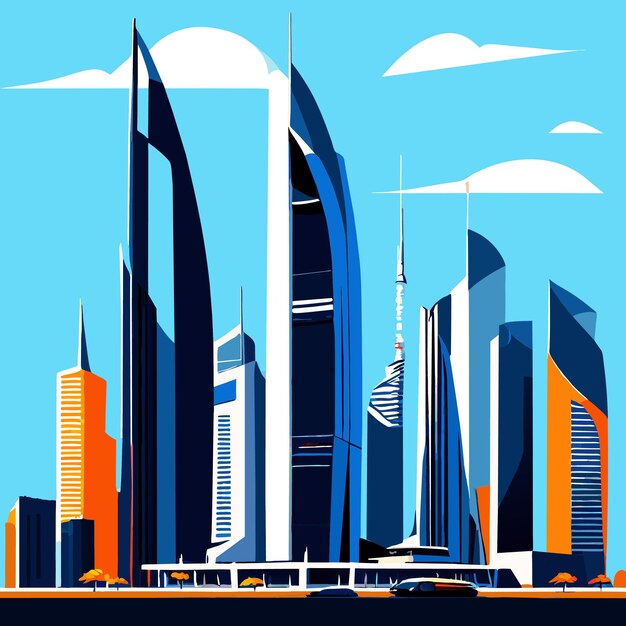 Vector dubai stad wolkenkrabbers plat cartoon stijl illustratie