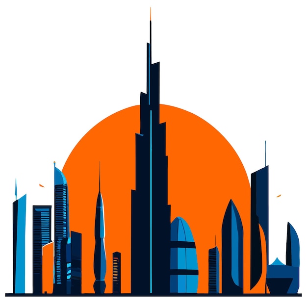 Dubai stad wolkenkrabbers plat cartoon stijl illustratie