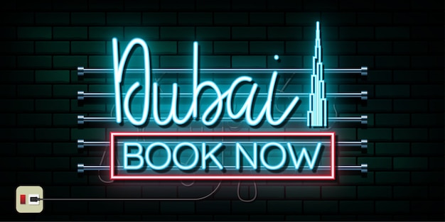 Dubai travel and journey neon light background