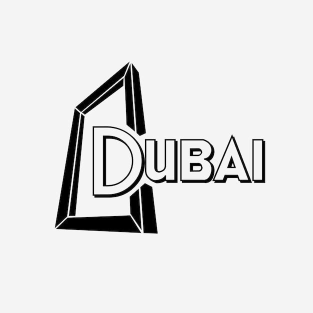 Dubai typografie met Dubai frame met zwarte kleur