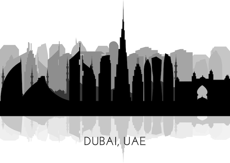 Dubai UAE 2024 skyline silhouette Black Dubai city design isolated on white background vector