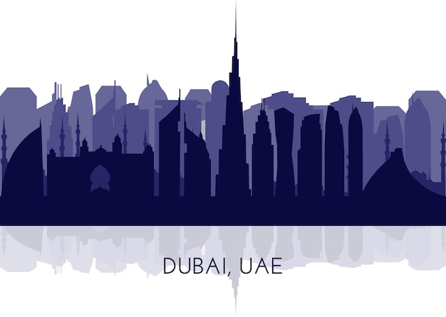La silhouette dello skyline degli emirati arabi uniti 2024 il design della città di dubai viola isolato sul vettore di sfondo bianco