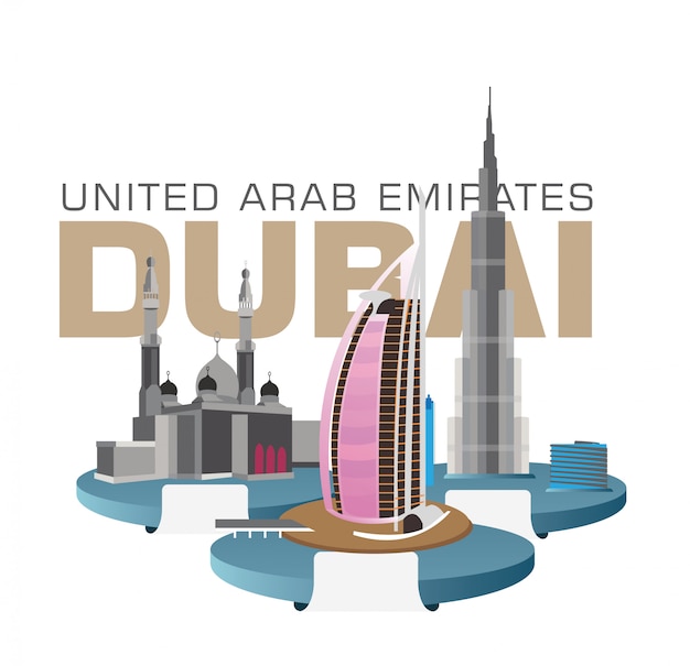 Вектор Дубай объединенные арабские эмираты дубайские здания burj khalifa, burdzs al-arab