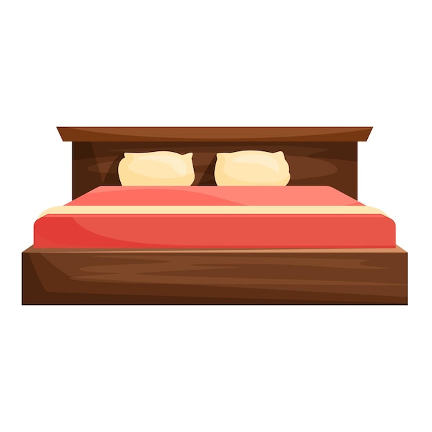 Dubbelbed met houten frame en rode dekens op witte achtergrond