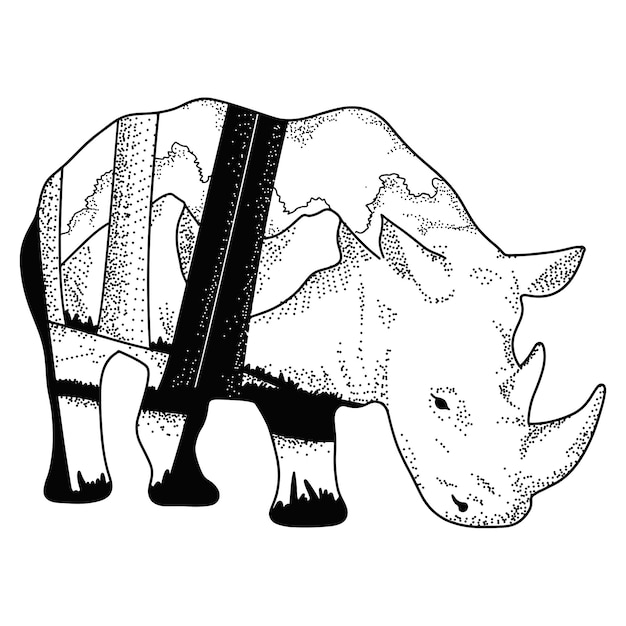 Vector dubbele belichting handgetekende dierenillustratie - neushoorn