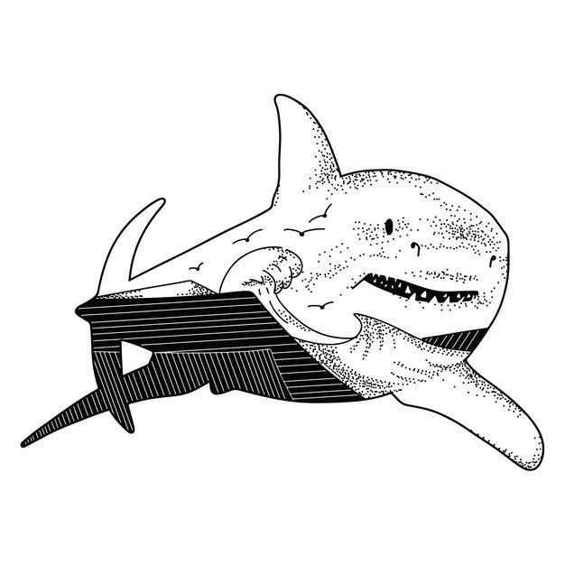 dubbele belichting handgetekende haai illustratie
