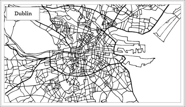 Mappa della città di dublino irlanda in colore bianco e nero. illustrazione di vettore. mappa di contorno.