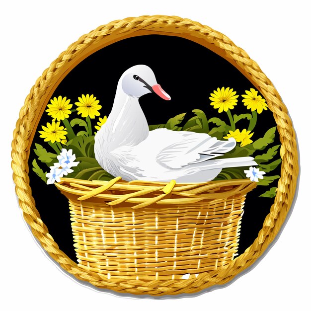 Duck in a basket with sunflowers