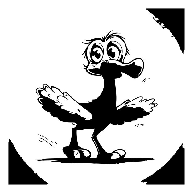 Duck black and white vector illustration of a cartoon duck