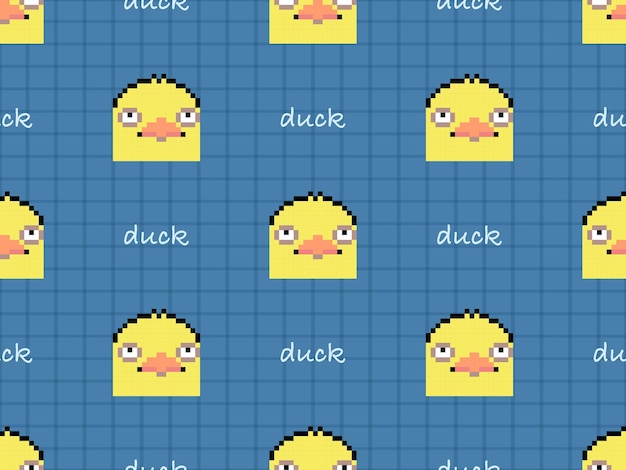 Утиный мультяшный персонаж бесшовный рисунок на синем фоне пиксельный стиль