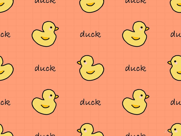 Vector duck cartoon character seamless pattern on orange background