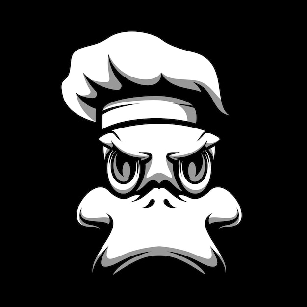 Duck chef black and white mascot design