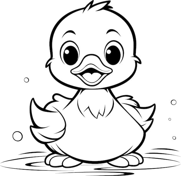 Duck coloring page for kids vector outline illustration